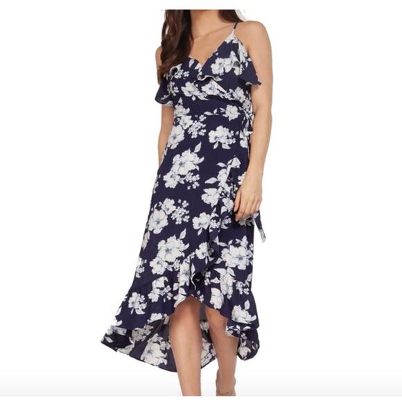 DEX NWT Navy Floral Spaghetti Strap Ruffle Hem Dress // M - Picture 1 of 12